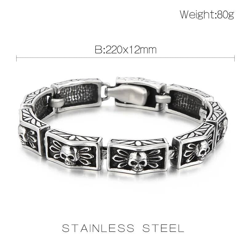 12mm Skull Bone Men's Bracelet Charm Jewelry Stainless Steel 316L