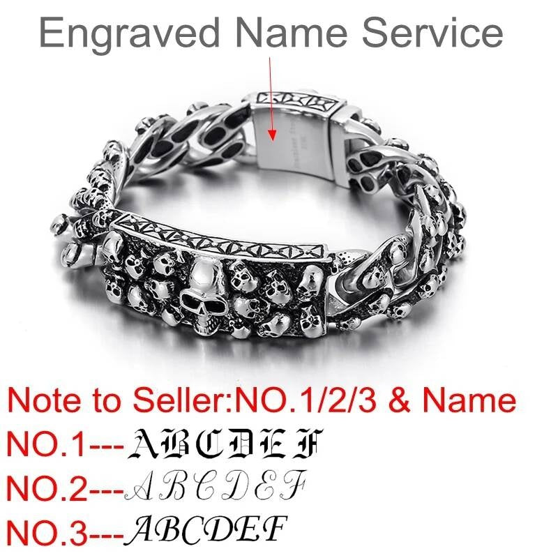 Engraved Name Devil Ghost Head Bracelet Men 316L Stainless Steel Punk Fashion Street Dance Jewelry Engraved Name 23cm