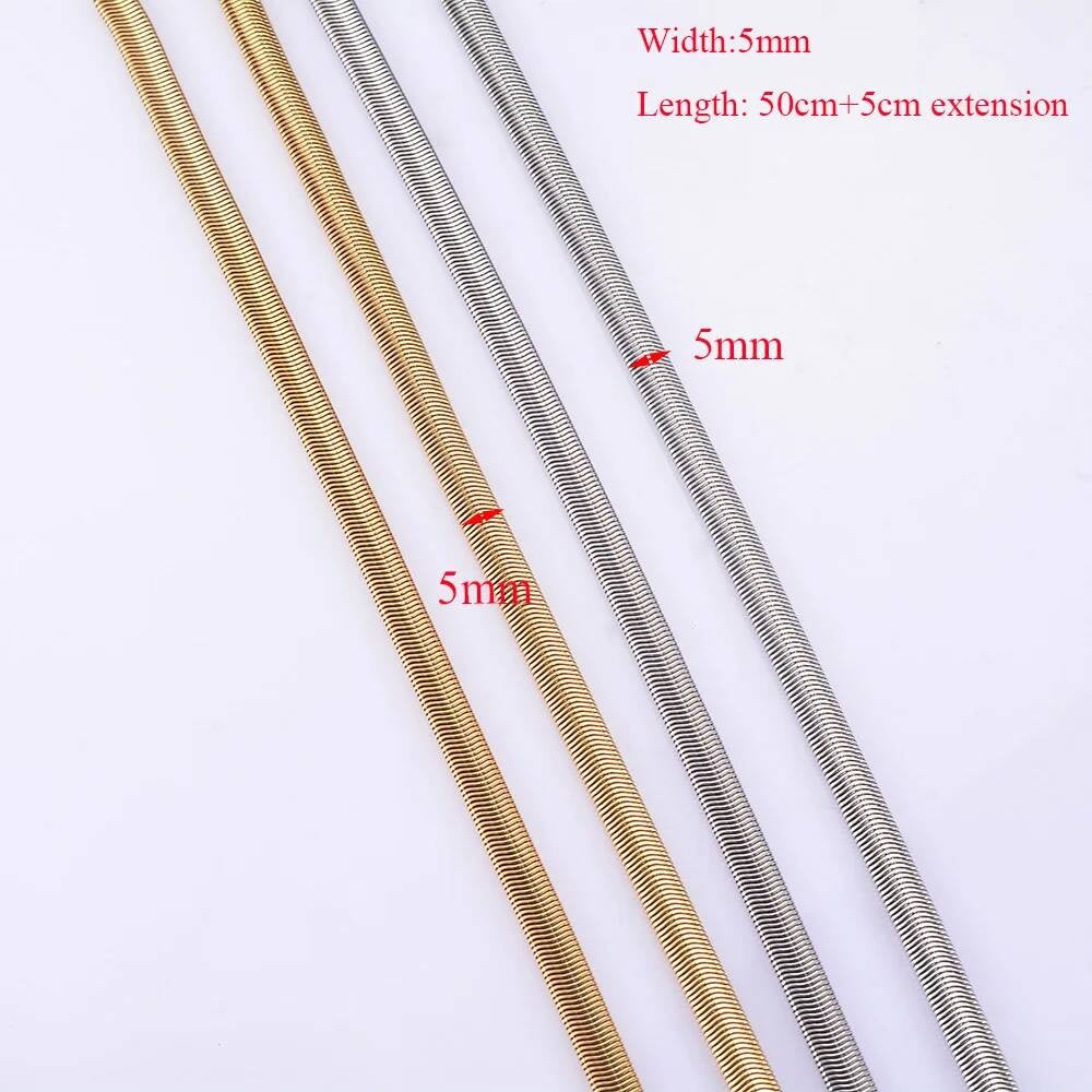1 piece Width 5mm Chain Necklace for Men Women Stainless Steel Flat Snake Solid Chains Length 50cm+5 extension