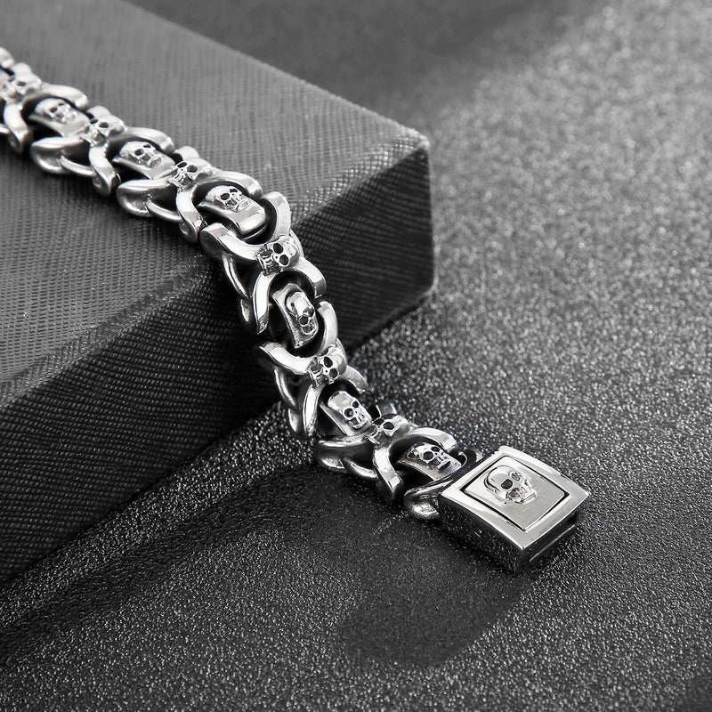 Engraved Name Stainless Steel Men Punk Skull Chain Bracelet Mens Fashion Charm Jewelry