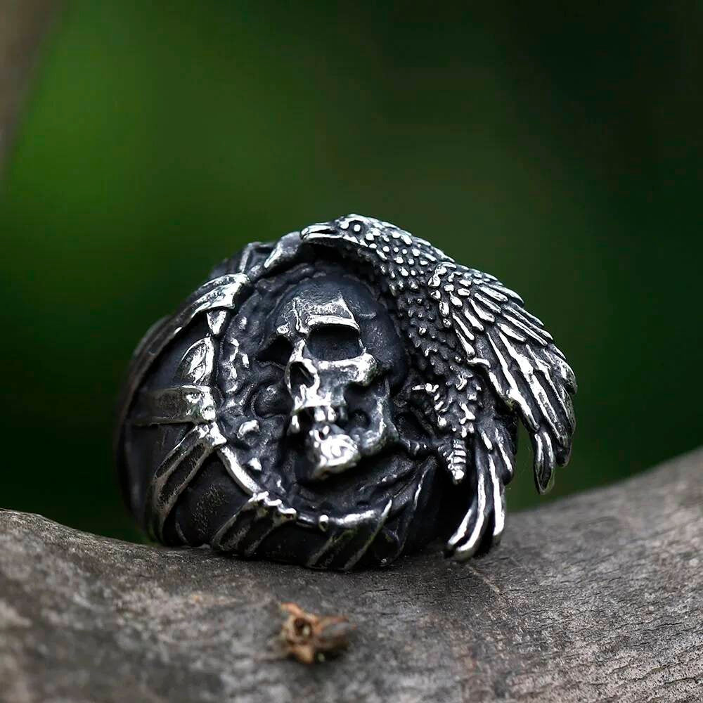 Vintage Hiphop Caarium Skull Ring – 316L Stainless Steel Punk Statement Jewelry