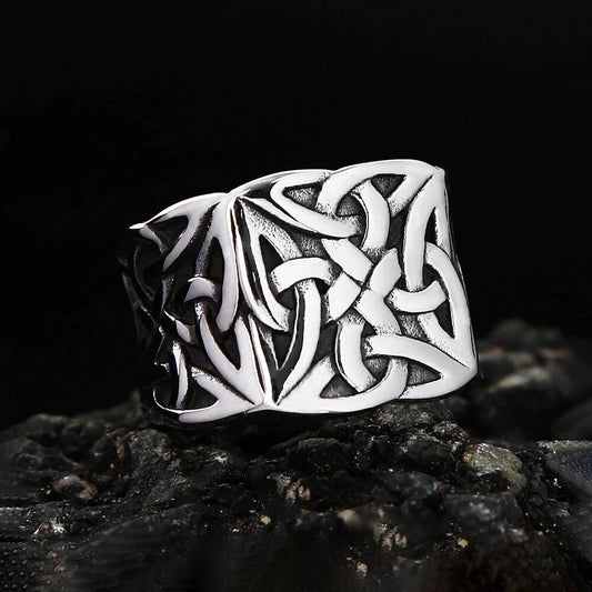 Viking Celtic Knot Ring - Stainless Steel Norse Biker Jewelry for Men & Women