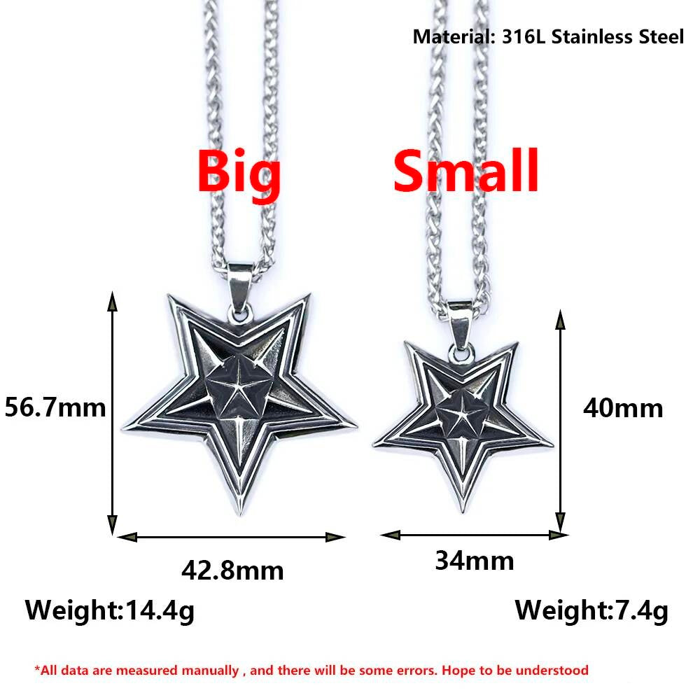 Men's 316L stainless-steel vintage five-pointed star Pendant Necklace geometry