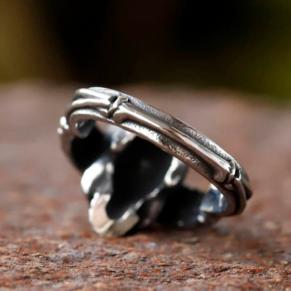 Vintage Hinged Skull Cuff Ring - Gothic Hip Hop Fashion Jewelry for Women