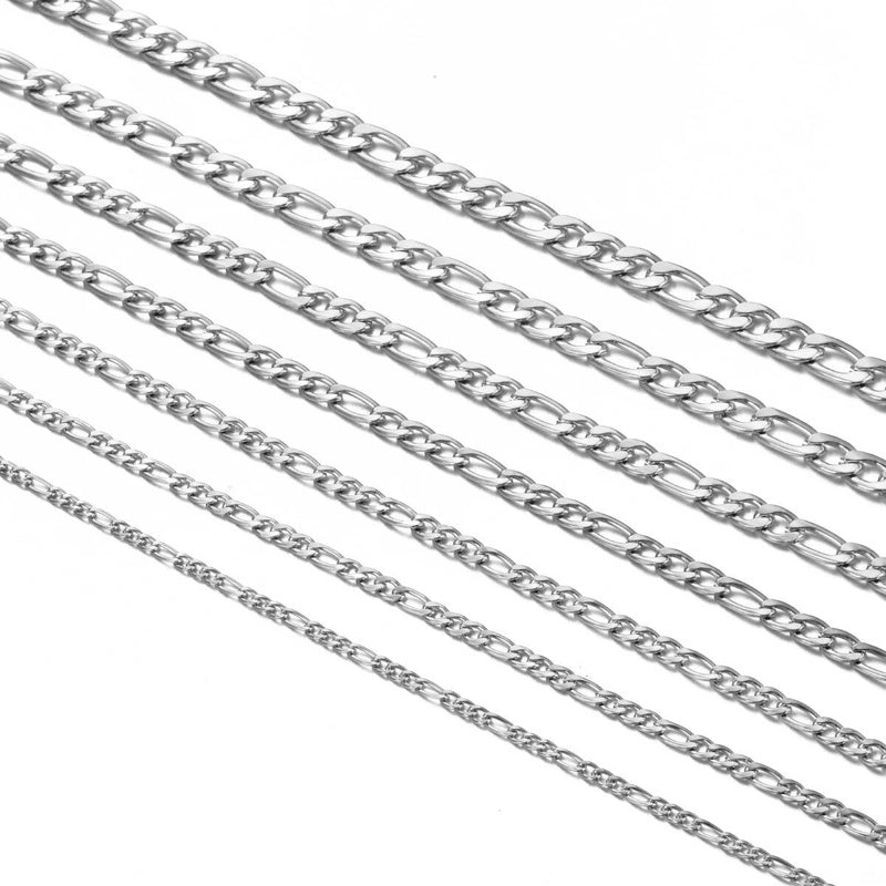1 piece Stainless Steel Figaro Necklace 3mm-7.5mm Curban Link Chain for Men Women Length 21cm-75cm