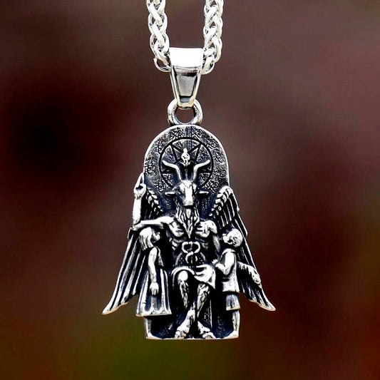 Baphomet Pendant – 316L Stainless Steel Gothic Satanic Necklace with Wings and Ritual Symbol