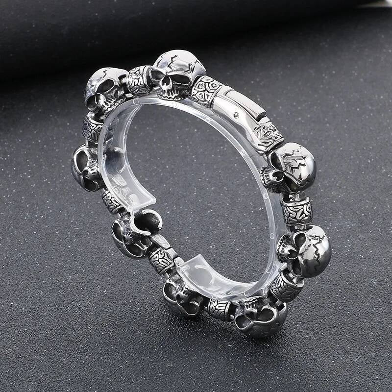 Stainless Steel 316L Skull Bone Charm Bracelet Men Punk Jewelry Steel Color 22cm