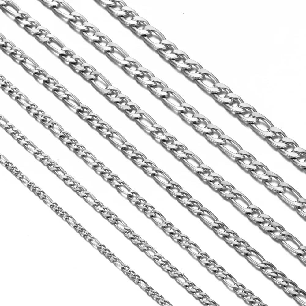 1 piece 3mm/3.8mm/4.5mm/5mm/6mm/7mm/7.5mm Figaro Link Jewelry Classic Curb Necklace Stainless Steel Chain for Men Women