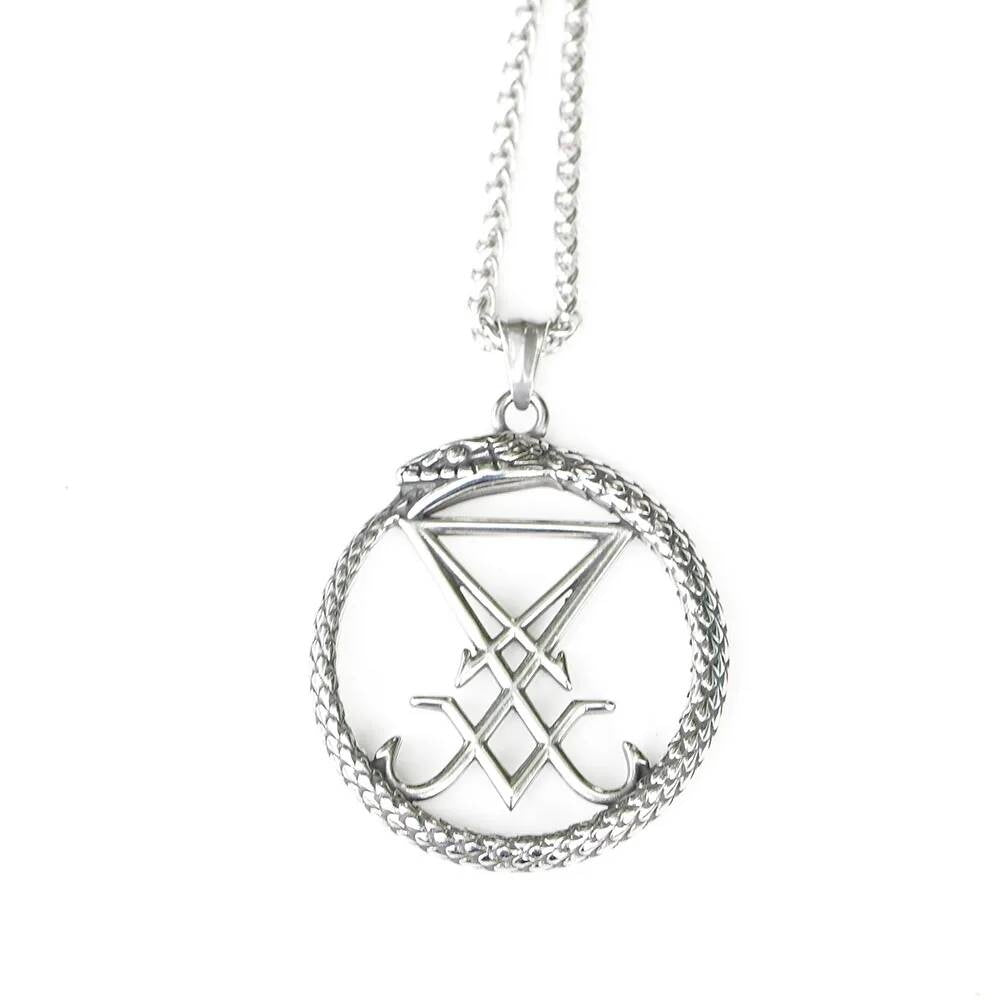 316L Stainless Steel Lucifer Snake Sigil Ring Pendant Gothic Occult Jewelry Gift