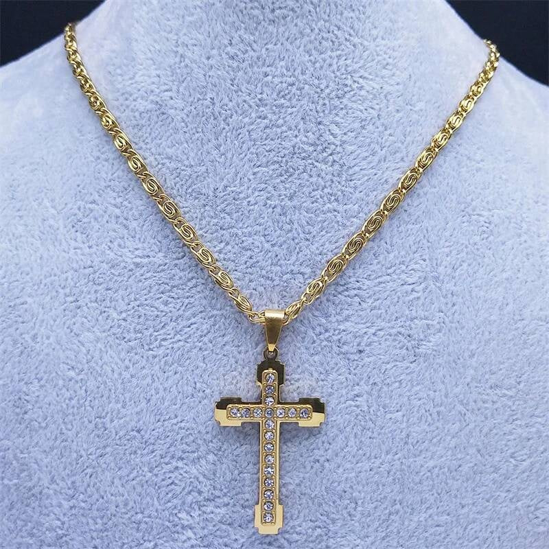 Stainless Steel Zircon Cross Necklace Pendant For Men Women Jewelry Accessories