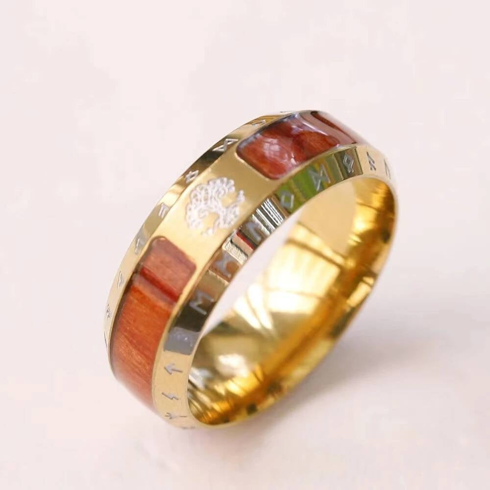 Viking Tree of Life Ring – 316L Stainless Steel Norse Amulet Band gold