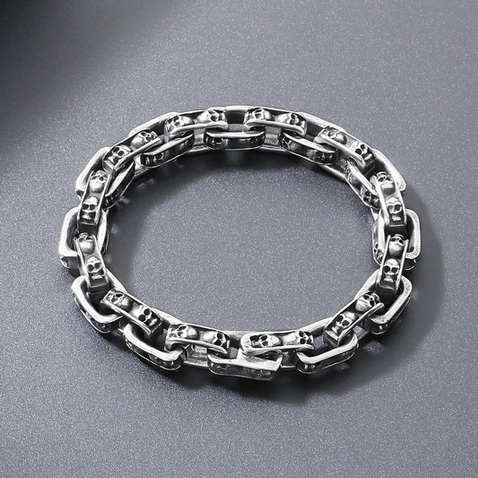 Stainless Steel 316L Skull Chain Bracelet For Men Punk Street Dancing Jewelry Steel Color