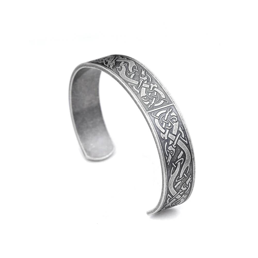 Celtic Dragon Bracelet – Norse Viking Stainless Steel Cuff Bangle Style A