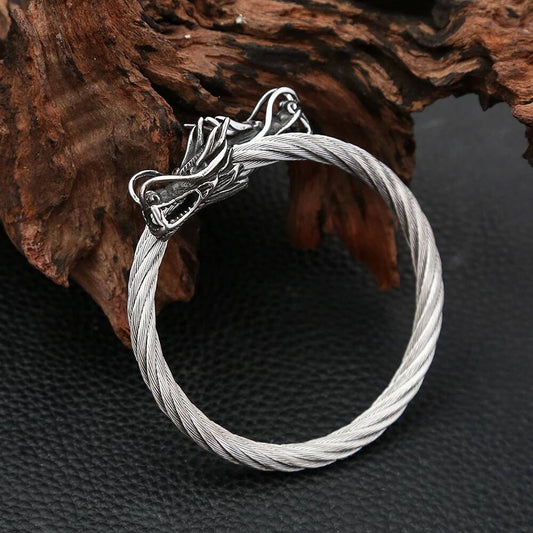 Viking Dragon Head Twisted Cable Bracelet – Stainless Steel