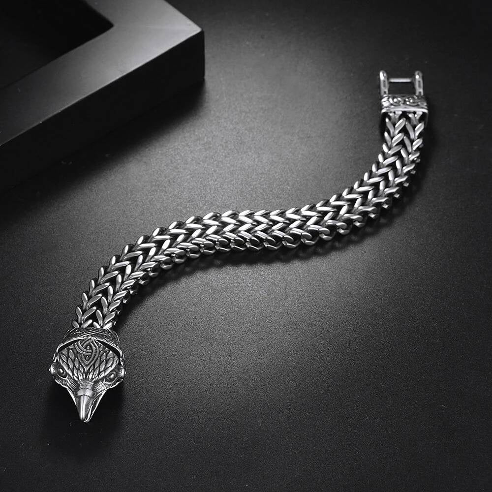 Viking Wolf Head Chain Bracelet – Norse Stainless Steel Armring