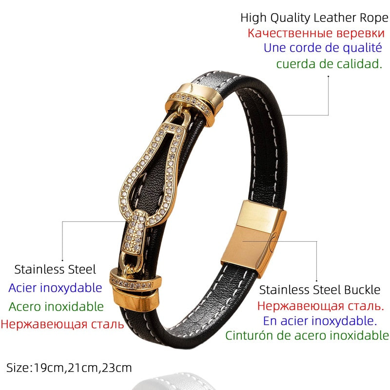 Vintage Woven Rope Wrap Stainless Steel Magnetic Buckle Genuine Leather Bracelets Jewelry Male Wrist Bangle