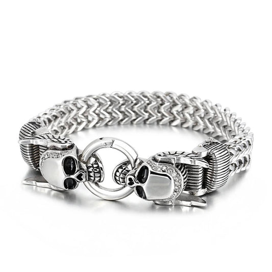 Stainless Steel 316L Hiphop Rock Cubic Zirconia Demon Skull Bracelet Men Mesh Chain Jewelry Accessories