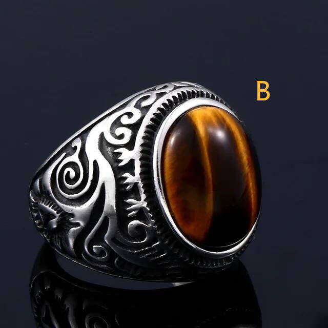 Vintage Tiger Eye Stone Ring – Stainless Steel Gothic Biker Jewelry