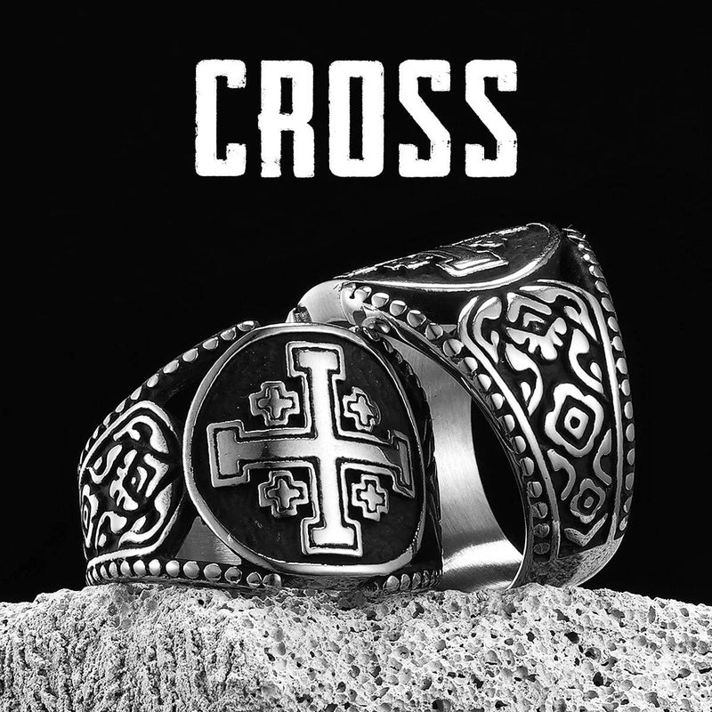 Crusader Cross Ring 316L Stainless Steel Punk Rock Jewelry for Men