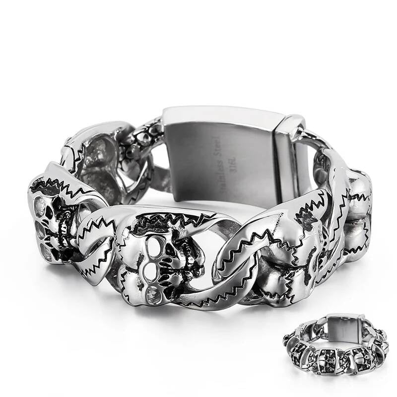 2 Styles Pirate Skull Bone Bracelet Men 316L Stainless Steel Punk Rock Party Jewelry