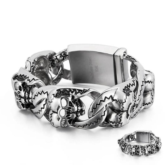 2 Styles Pirate Skull Bone Bracelet Men 316L Stainless Steel Punk Rock Party Jewelry