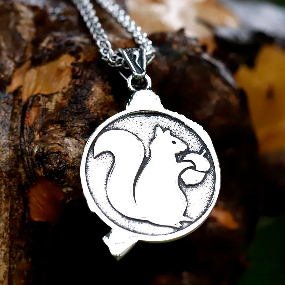316L Stainless Steel Squirrel Tree Round Pendant Necklace Men Women