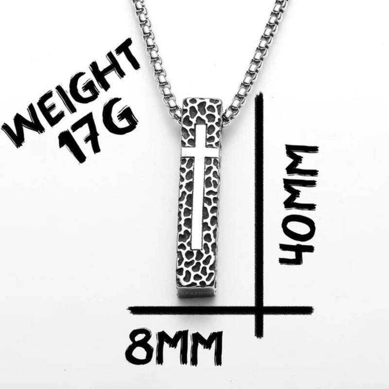316L Stainless Steel Hammered Bar Cross Pendant Necklace