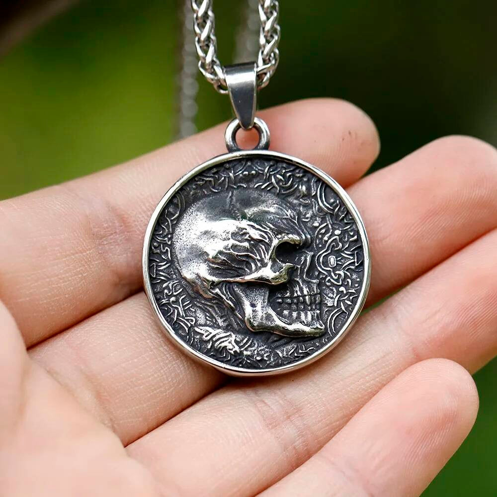 Skull Profile Pendant – Vintage Stainless Steel Gothic Necklace