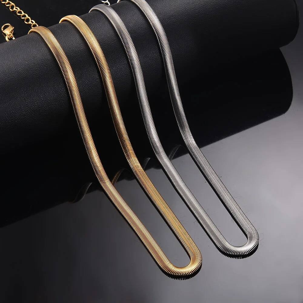 1 piece Width 5mm Chain Necklace for Men Women Stainless Steel Flat Snake Solid Chains Length 50cm+5 extension