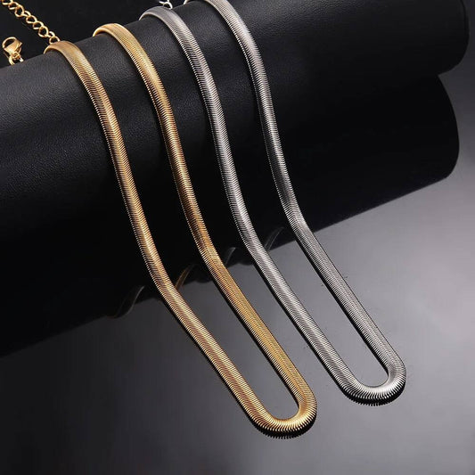1 piece Width 5mm Chain Necklace for Men Women Stainless Steel Flat Snake Solid Chains Length 50cm+5 extension