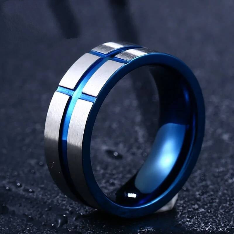 Midnight Blue Accent Ring – 316L Stainless Steel Bold Style Band