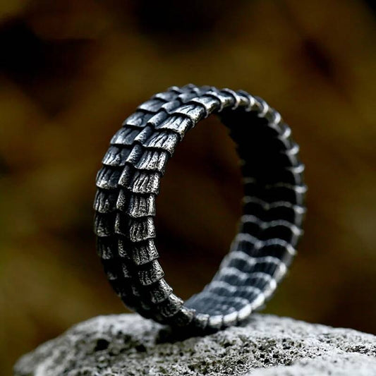 Vintage Viking Dragon Scale Ring – 316L Stainless Steel Unisex Amulet Band