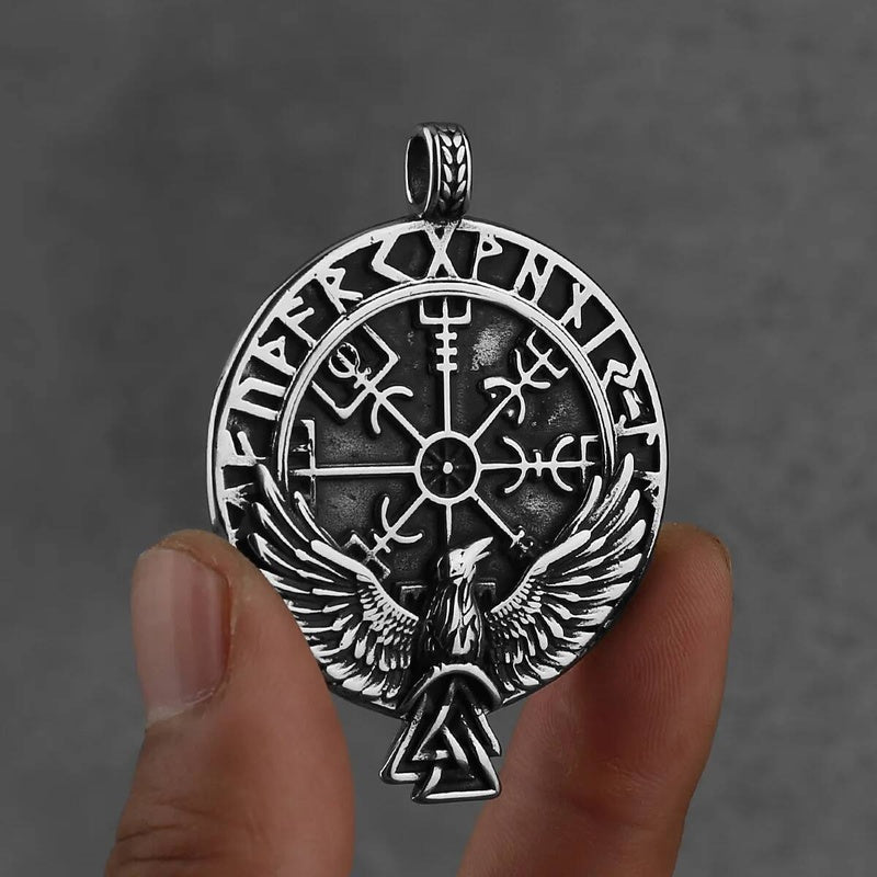 Norse Raven Rune Circle Pendant Necklace – Viking Heritage Symbol