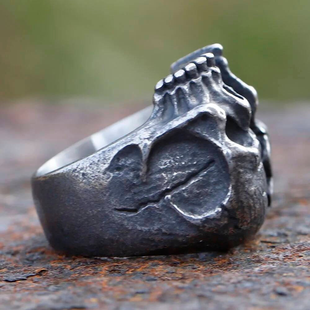 Skull-in-Skull Stainless Steel Ring – 316L Gothic Dual Skull Statement Band