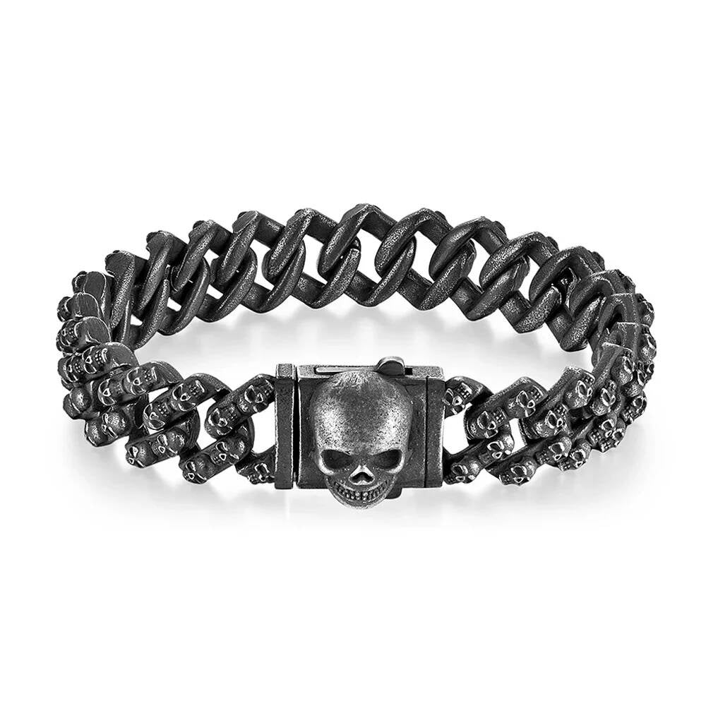 Black Skull Bracelet for Men Gothic Punk Rock Heavy Metal Chain Jewelry 316L Stainless Steel Biker Style Style B 22cm