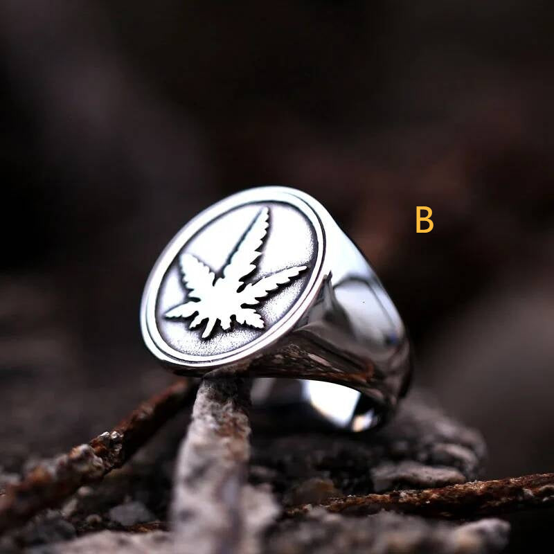 Maple Leaf Signet Ring - Stainless Steel Hip Hop Punk Jewelry for Men