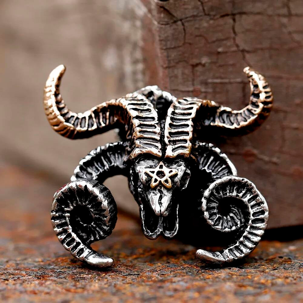 Baphomet Ram Skull Pendant – Gothic Occult Stainless Steel Necklace