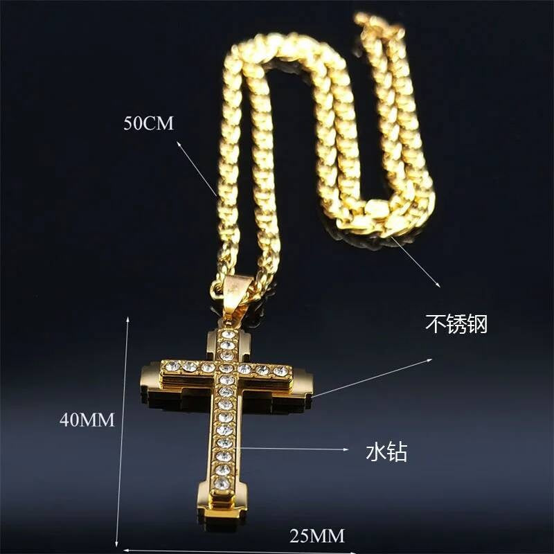 Stainless Steel Zircon Cross Necklace Pendant For Men Women Jewelry Accessories