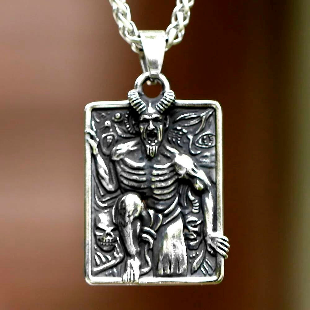 Demonic Relief Pendant – Gothic Dark Fantasy Stainless Steel Necklace