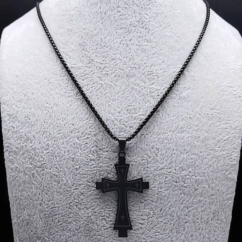 Goth Black Cross 316L Stainless Steel Pendant Chain Necklace For Men Women Jewelry Accessories