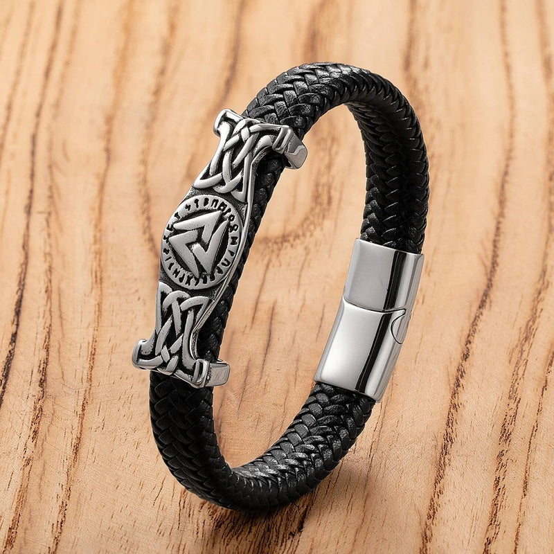 Personality Punk Black High Quality Hand Braided Leather Stainless Steel Charm Bracelet Men Bangle Couple Rock Fashion Jewelry Style-C
