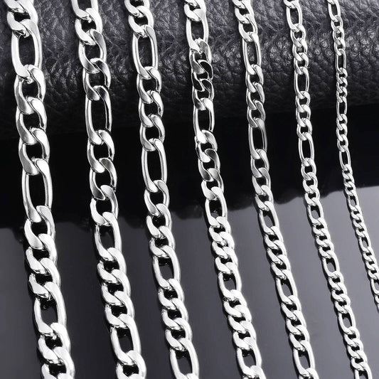 1 piece 3mm/3.8mm/4.5mm/5mm/6mm/7mm/7.5mm Figaro Link Jewelry Classic Curb Necklace Stainless Steel Chain for Men Women