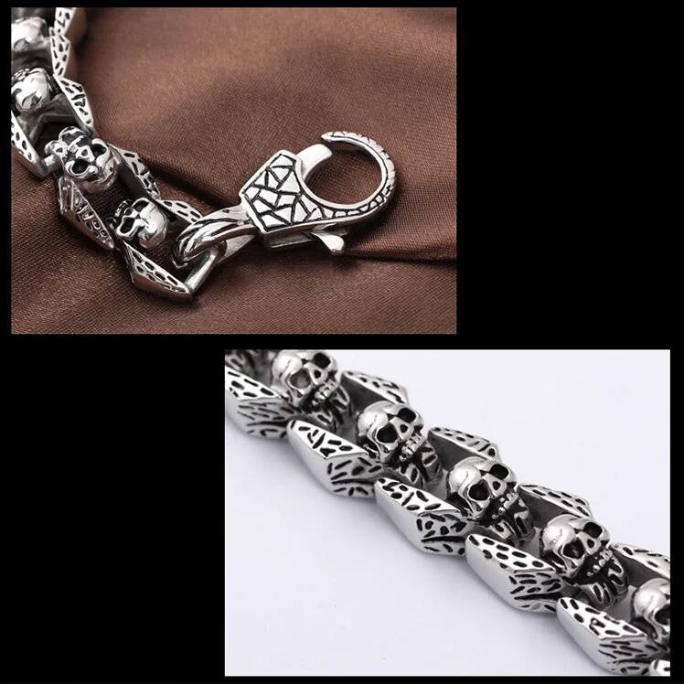 316L Stainless Steel Evil Skull Chain Bracelet Men Demon Ghost Punk Wristband Jewelry Steel Color 21.5cm