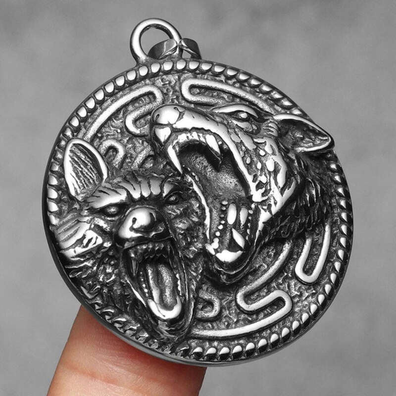 Dual Wolf Pendant Necklace, Fierce Silver Tribal Jewelry with Howling Wolves Design