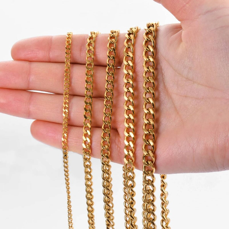 1Pc 3mm-7mm Stainless Steel Link Curb Chain Necklace for Men Women DIY pendant necklace jewelry making
