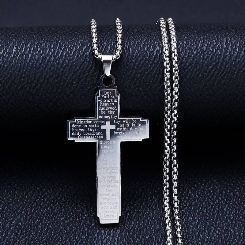 316L Stainless Steel Cross Chain Necklace For Men Religious Jesus Accessory Silver 60cm