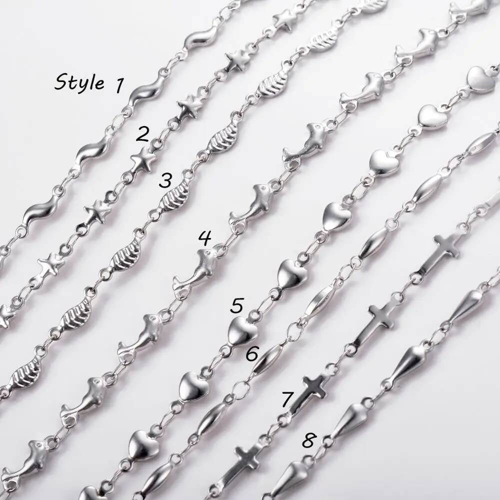 1Pc Length 18cm-100cm Stainless Steel Long Hand-made Chain Necklaces For Women Sier Color Heart Necklace Ladies Jewelry