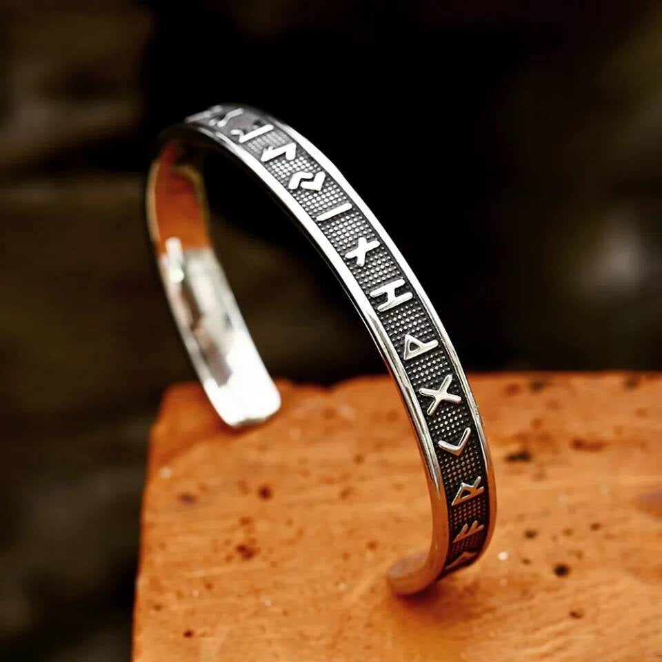 Viking Rune Bracelet with Braided Edge – Nordic Stainless Steel Cuff