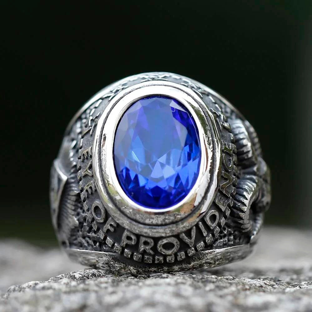 Blue Stone Gothic Ring – 316L Stainless Steel Biker Statement Band
