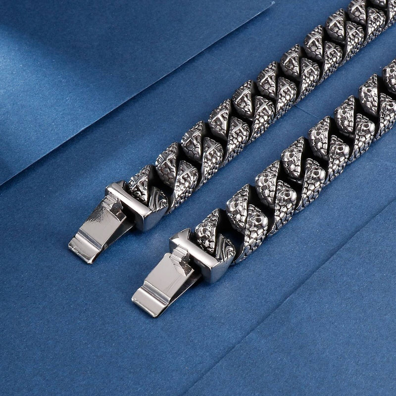 Stainless Steel Serpentine Ghost Skull Cuban Curb Link Chain Bracelet For Men Male Hollywood Gift